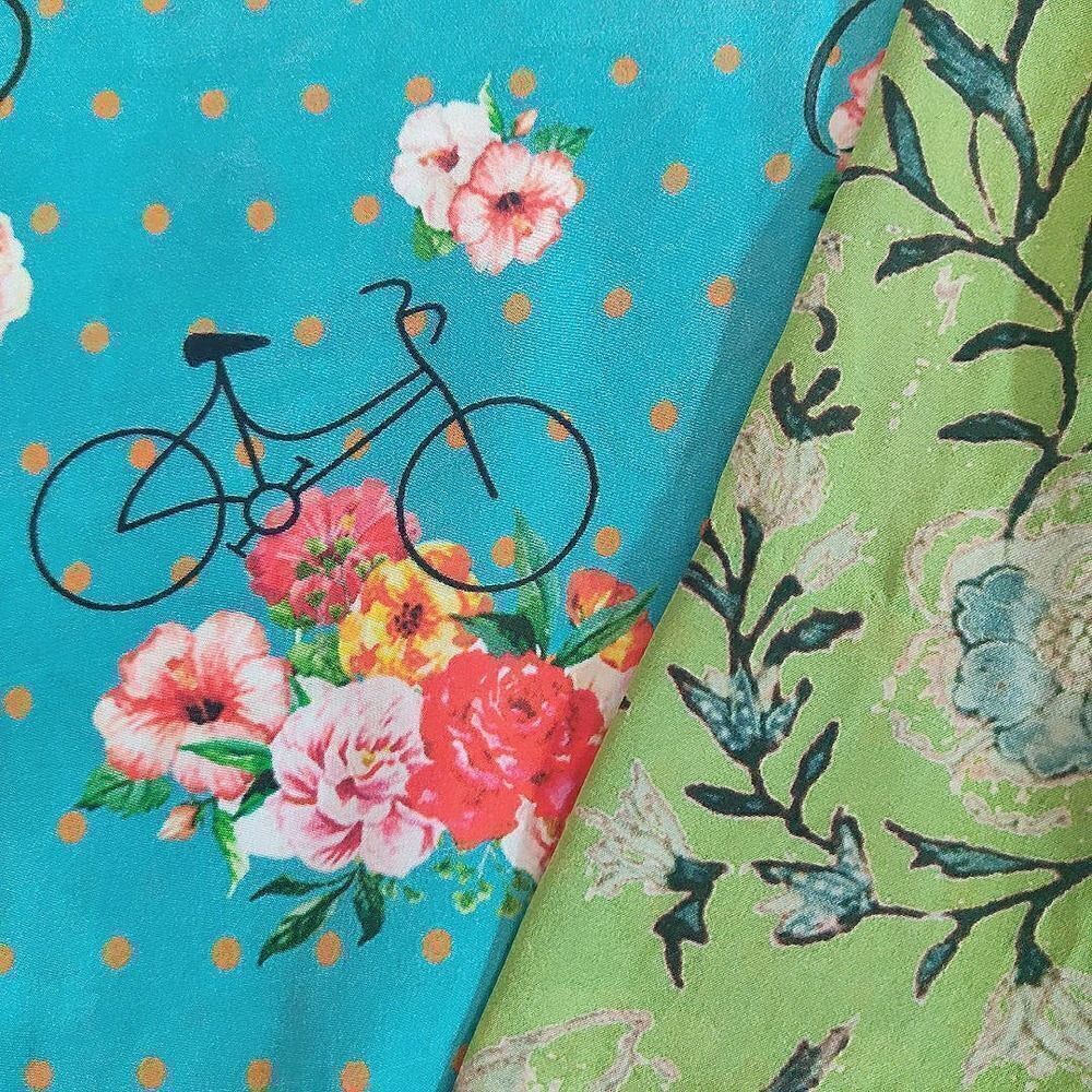 Benares bicycle floral split V-neck button front blouse sz L - Picture 5 of 8